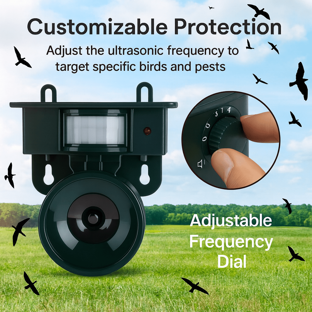 Disuasor de aves con sensor de movimiento FeatherBlock para espacios exteriores tranquilos