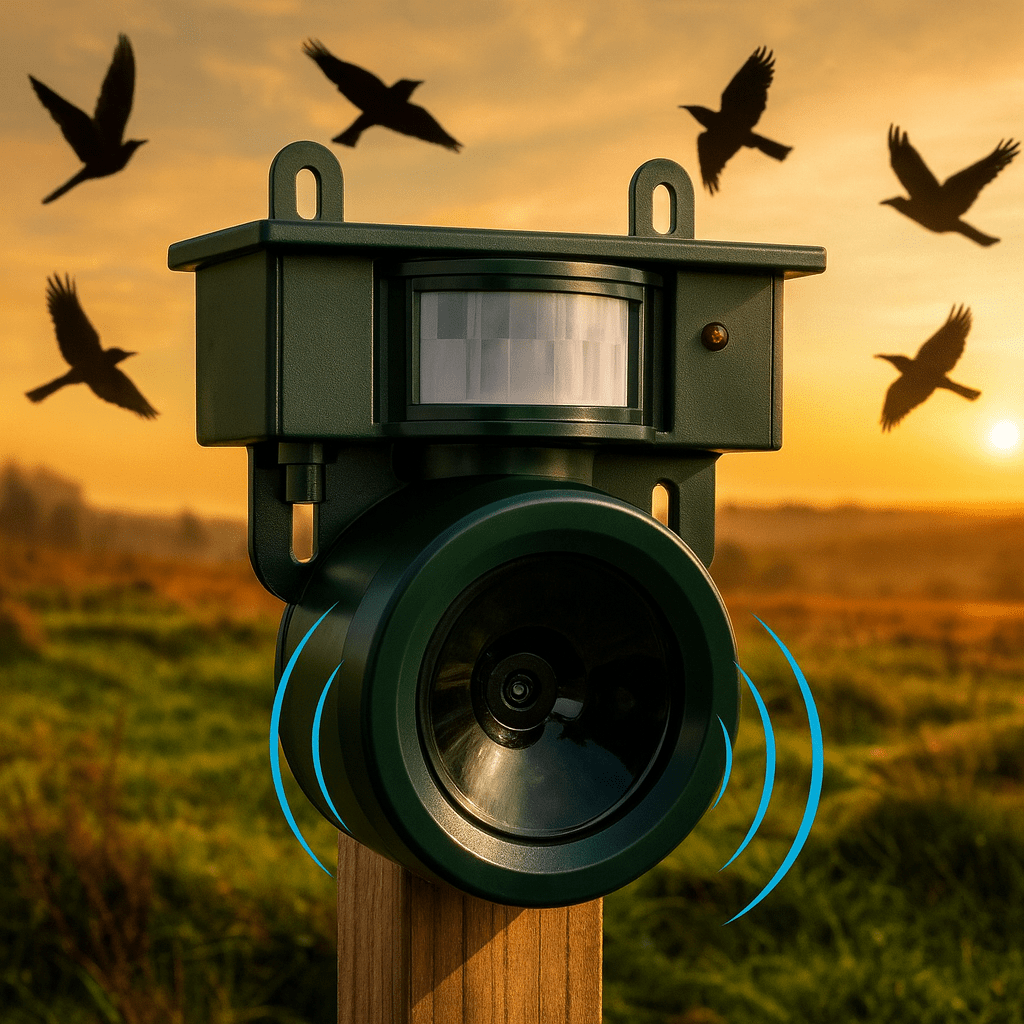 Disuasor de aves con sensor de movimiento FeatherBlock para espacios exteriores tranquilos