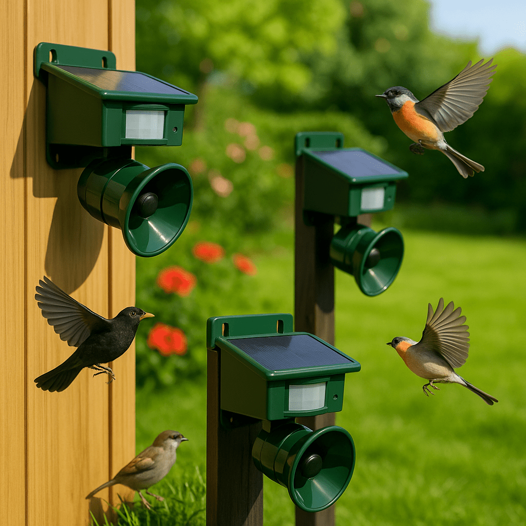 Disuasor de aves con sensor de movimiento FeatherBlock para espacios exteriores tranquilos