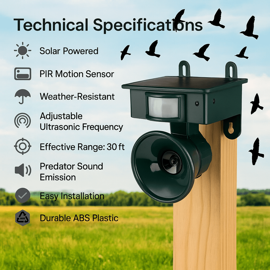 Disuasor de aves con sensor de movimiento FeatherBlock para espacios exteriores tranquilos