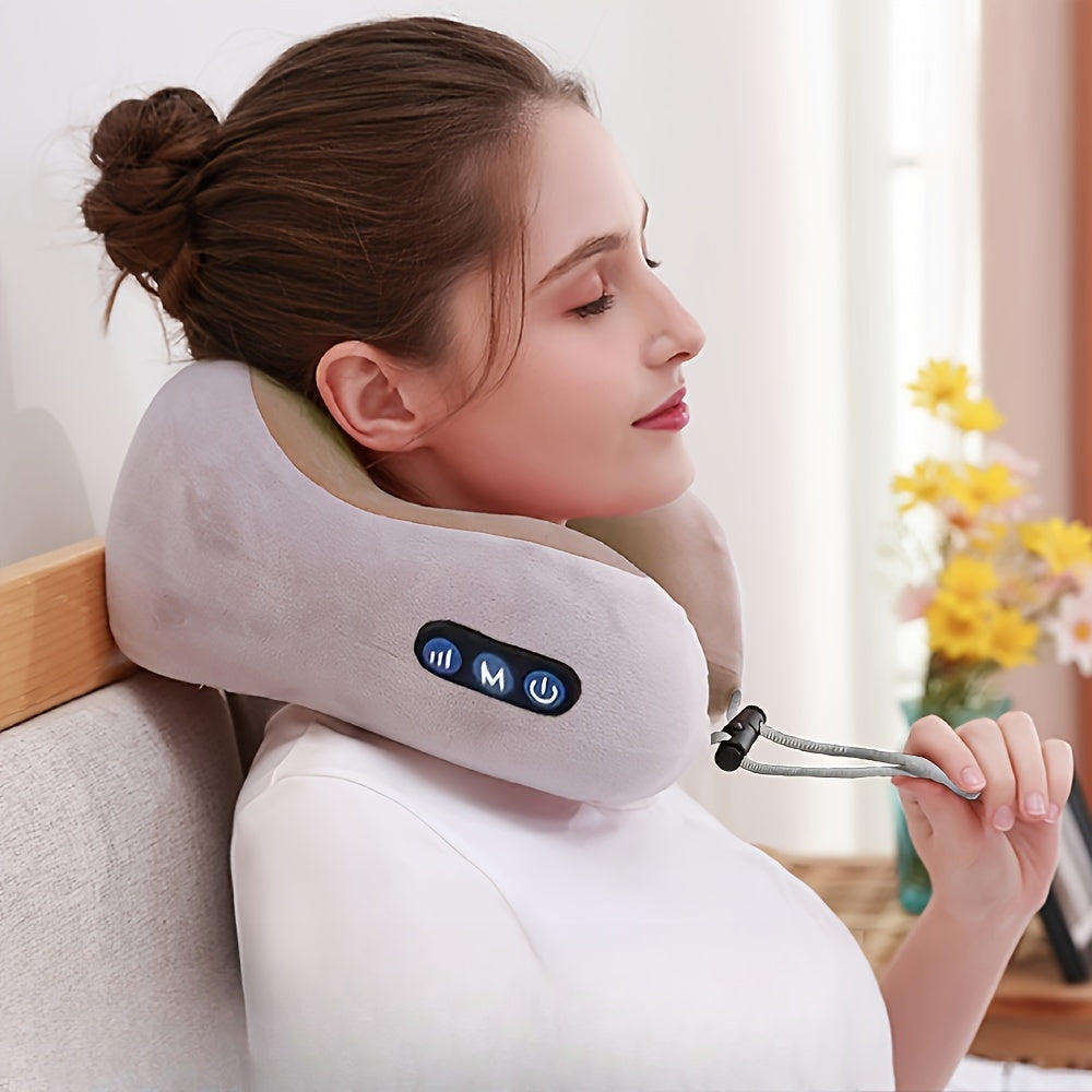 Nexcozy U Shaped Neck Pillow With Memory Foam And Gentle Vibration