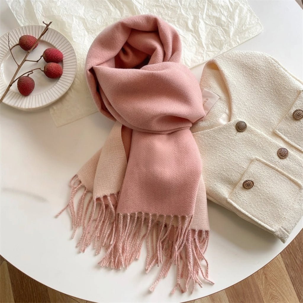 Bufanda Pashmina Bicolor FEMORA con Flecos Suaves y Calidez