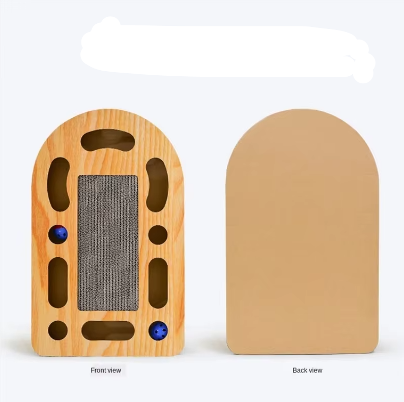 Hračka na škrábání pro kočky s kartonovým povrchem a dřevěným rámem