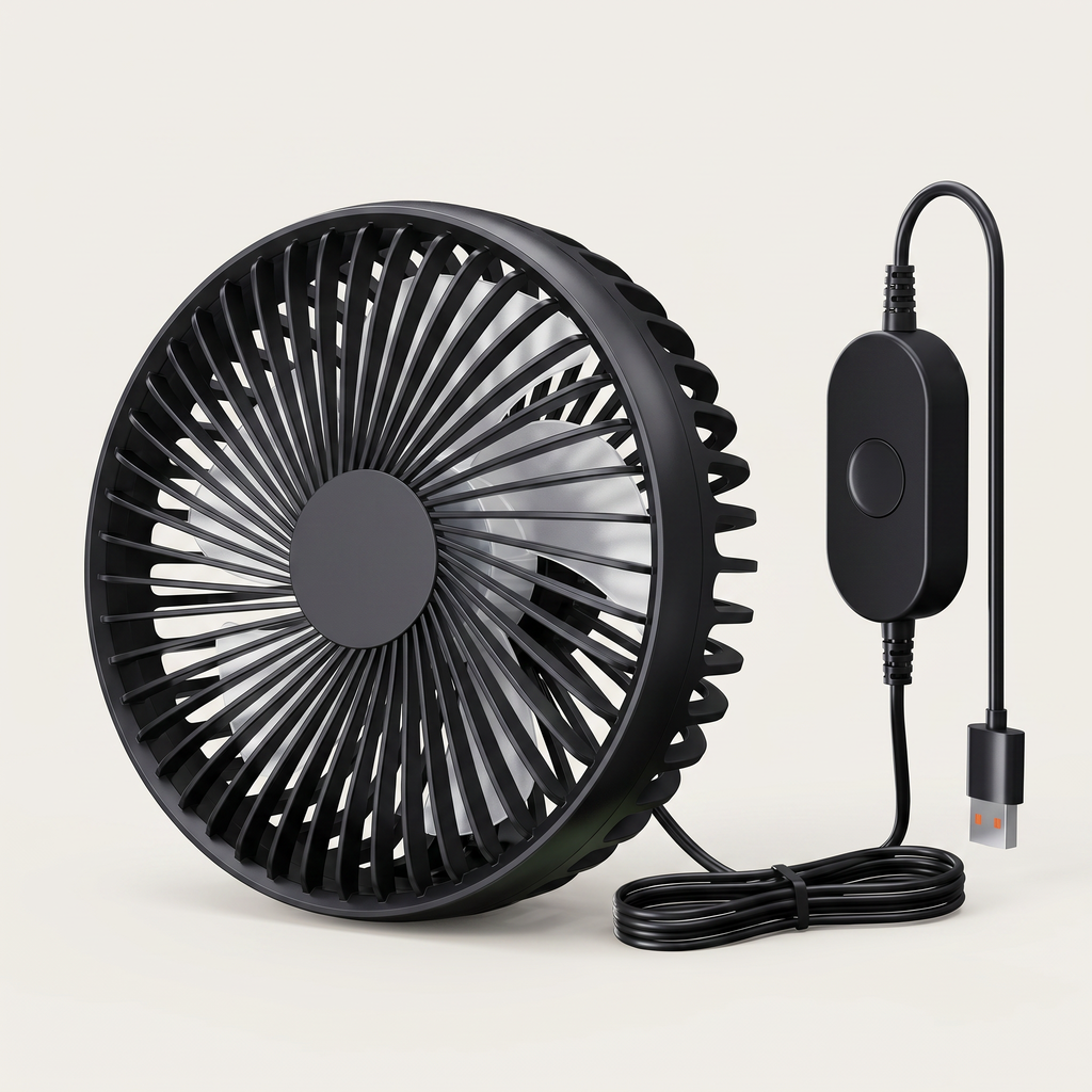 USB Car Fan With Suction Cup Mount, 3 Speeds, Portable Cooling