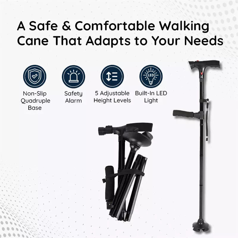 Foldable LED Walking Cane With Adjustable Height And Non Slip Base