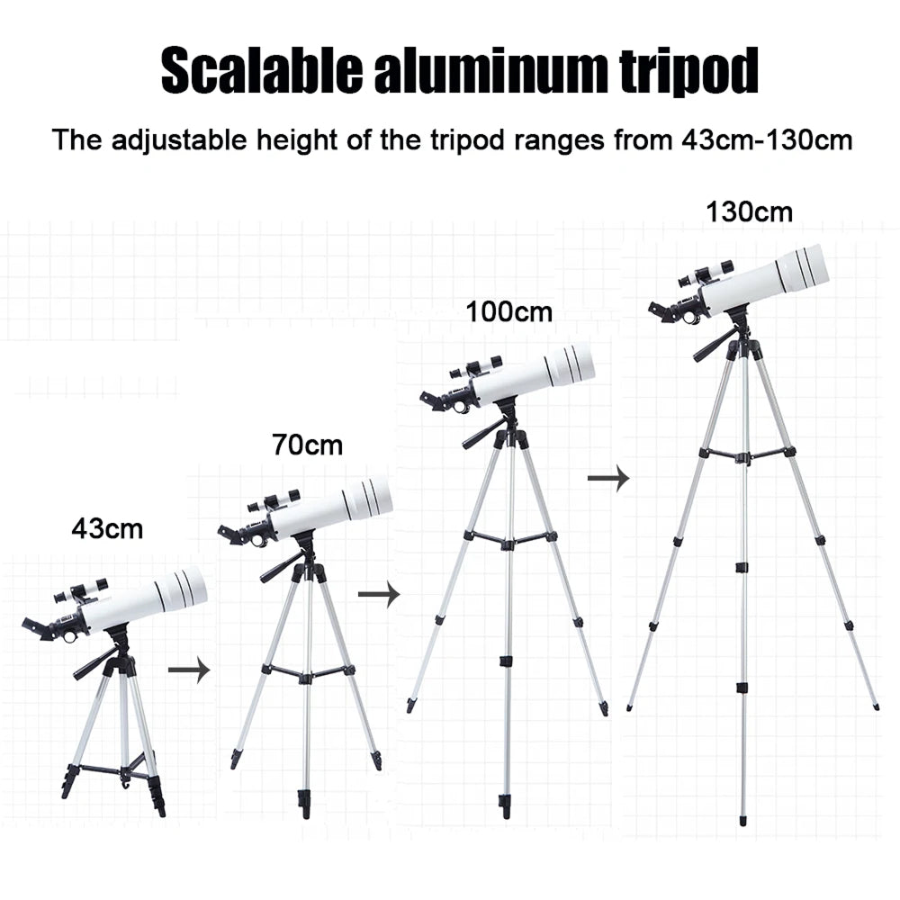 Dětský astronomický dalekohled, průměr objektivu 70 mm, 6násobné zvětšení, Barlow čočka, adaptér na telefon