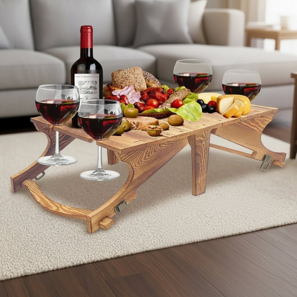 Mesa Plegable de Exterior FIELDVINT con Soporte para Copa de Vino