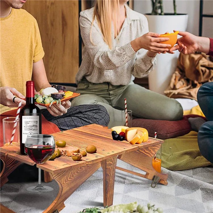 Mesa Plegable de Exterior FIELDVINT con Soporte para Copa de Vino