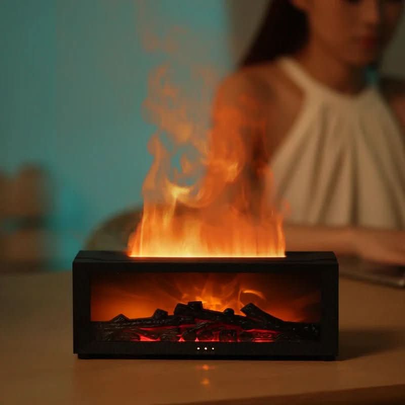 FlameMist Aromatherapie Luchtbevochtiger met Vlam Effect en LED Licht