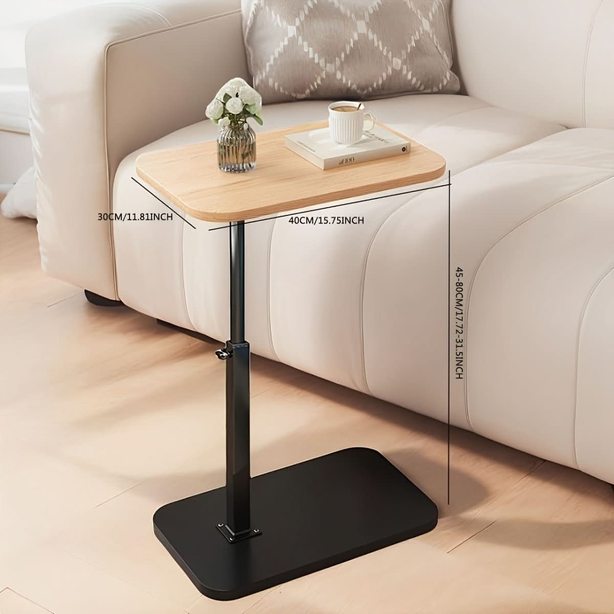 LIVELIFT Wood Top Adjustable Side Table for Sofa or Bed