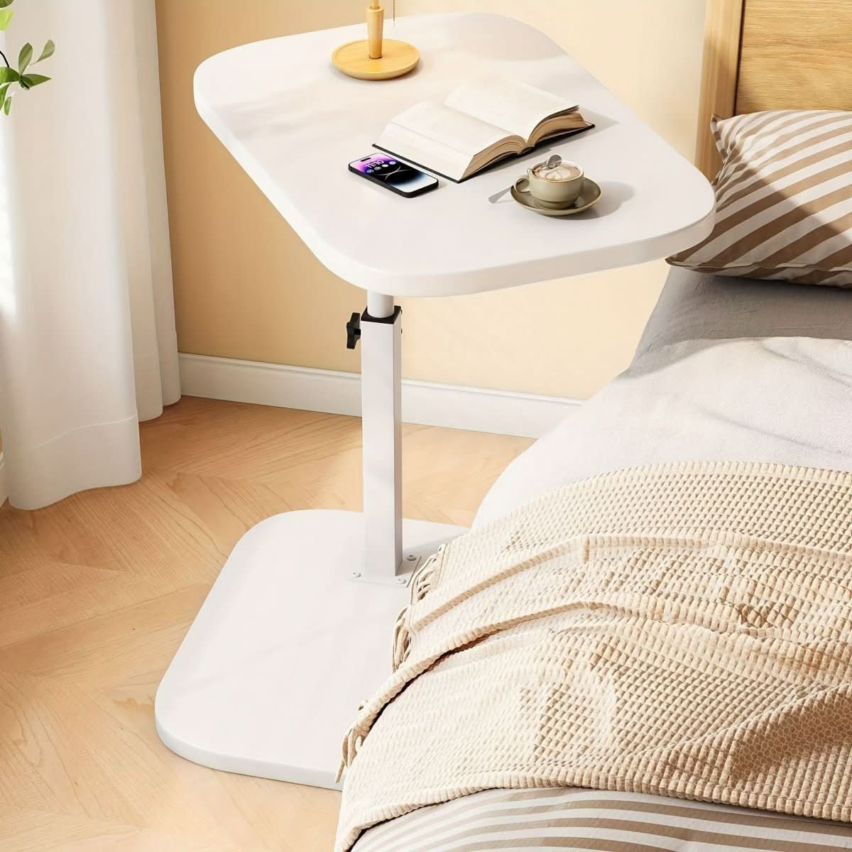 LIVELIFT Wood Top Adjustable Side Table for Sofa or Bed