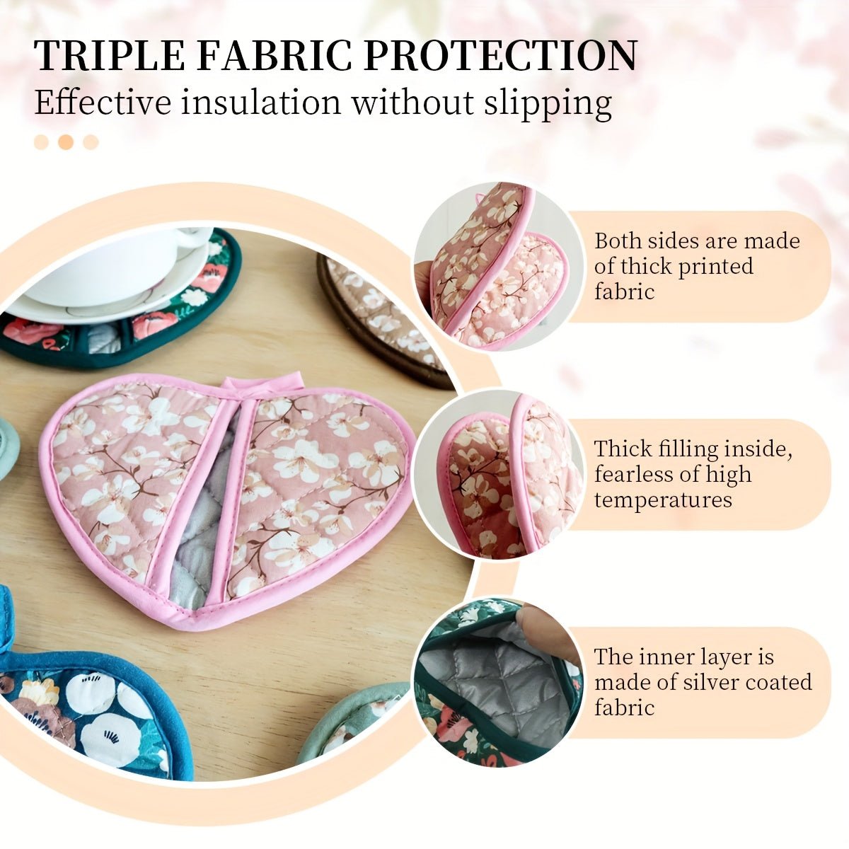 FloralHeart Vintage Potholders Set For Heat Resistance | compagnien