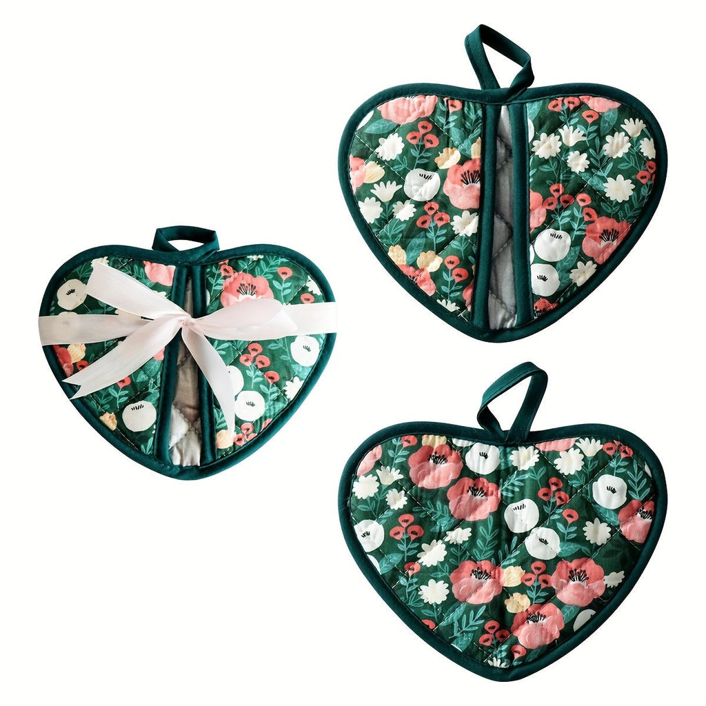 FloralHeart Vintage Potholders Set For Heat Resistance | compagnien