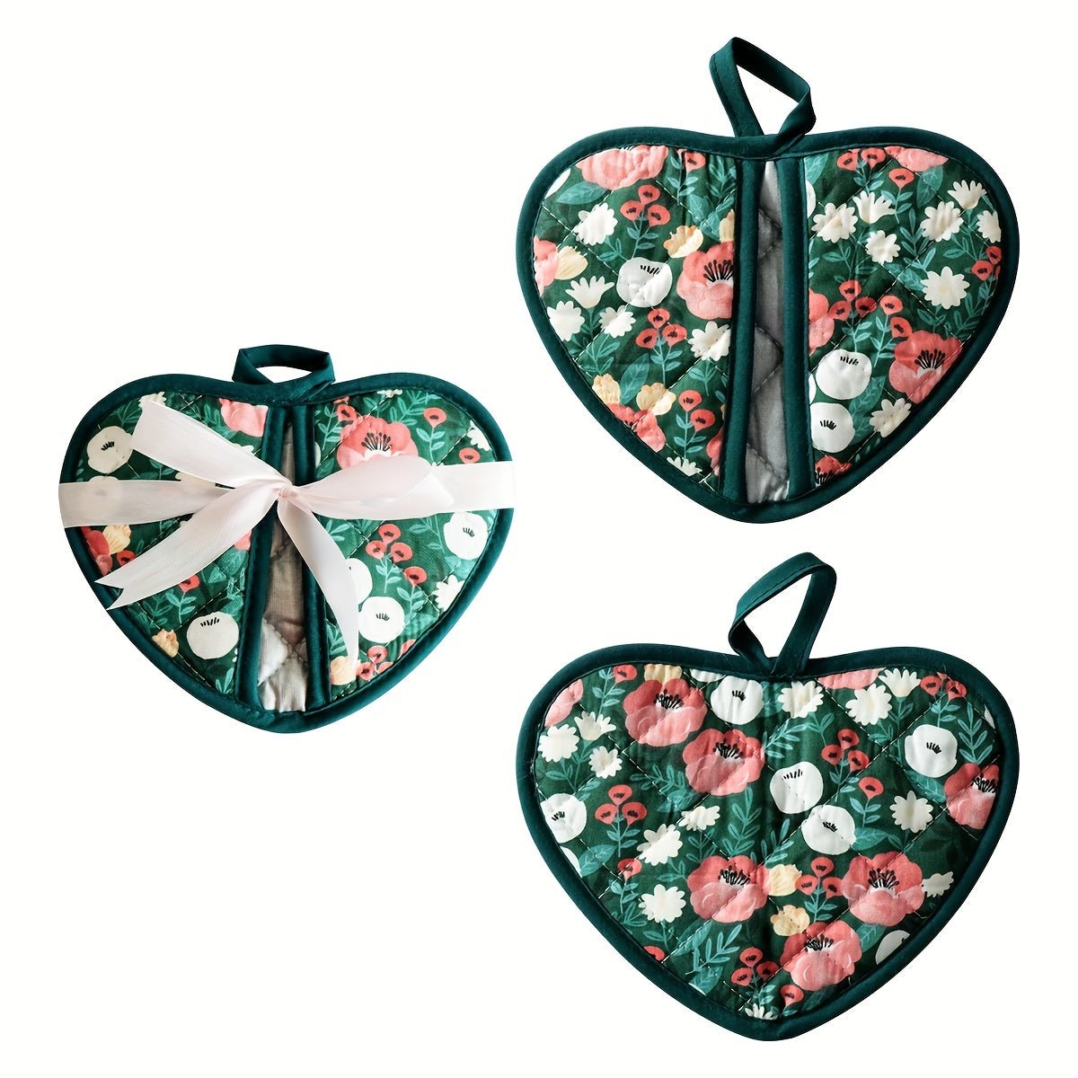FloralHeart Vintage Potholders Set For Heat Resistance | compagnien