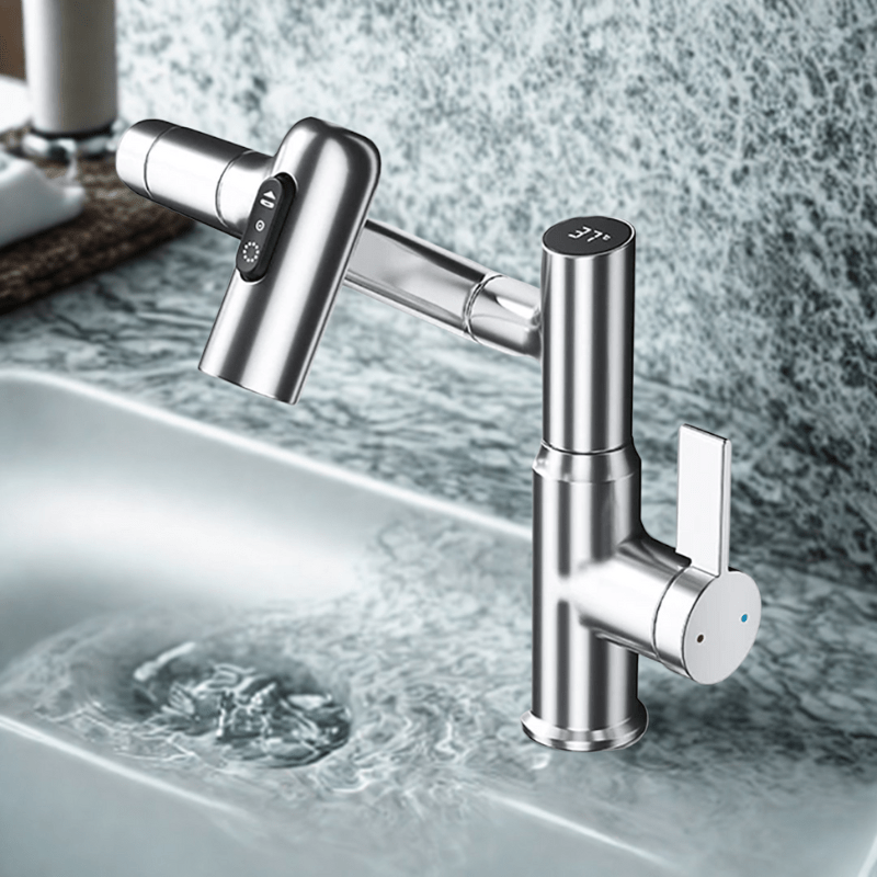 FlowAxis 360 Degree Swivel Kitchen Faucet With Temperature Display And Height Adjustment | compagnien