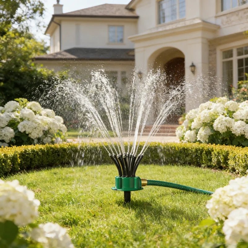 FlowRing automatisk sprinkler med flere hoveder giver 360 graders dækning til havevanding | compagnien