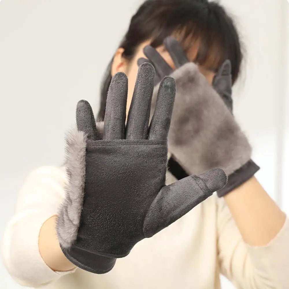 FURVIA Winter Gloves With Suede Finish And Rabbit Fur Lined