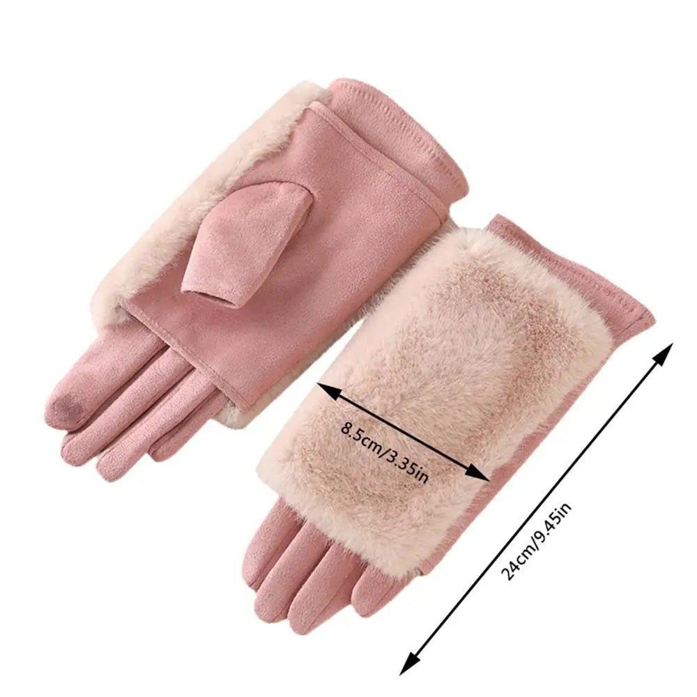 FURVIA Winter Gloves With Suede Finish And Rabbit Fur Lined