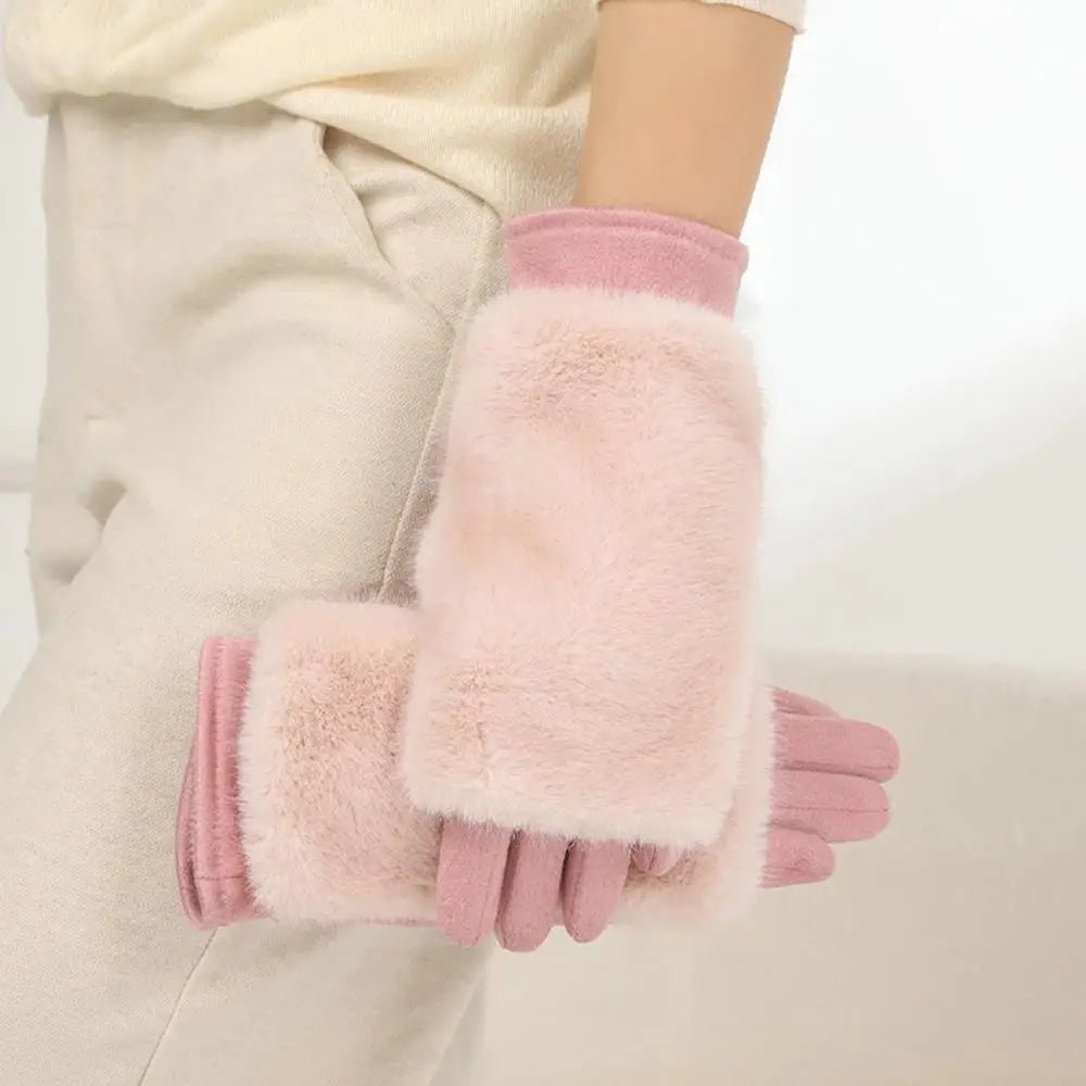 FURVIA Winter Gloves With Suede Finish And Rabbit Fur Lined