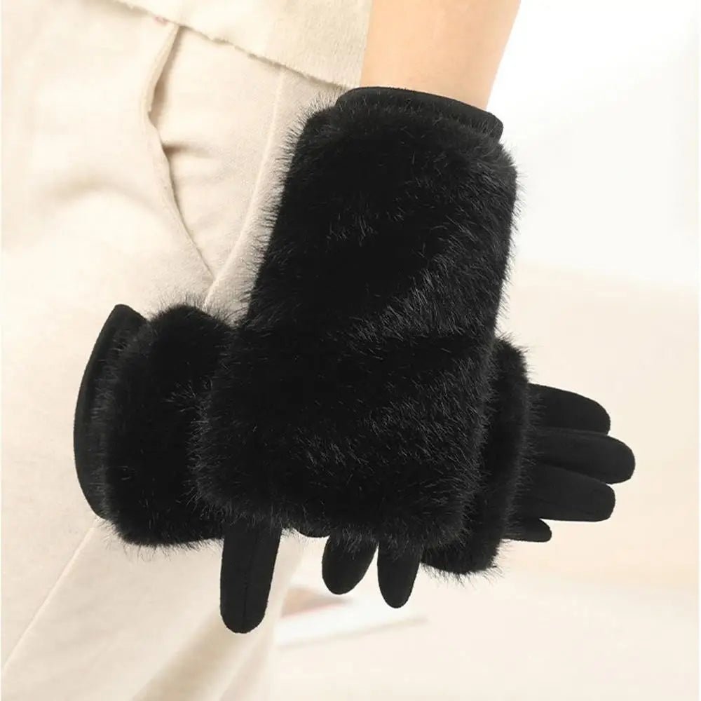 FURVIA Winter Gloves With Suede Finish And Rabbit Fur Lined