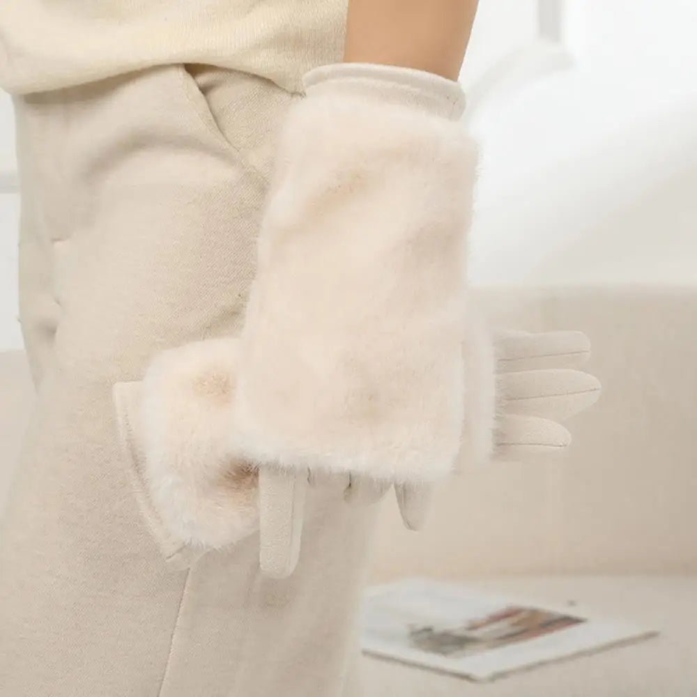 FURVIA Winter Gloves With Suede Finish And Rabbit Fur Lined