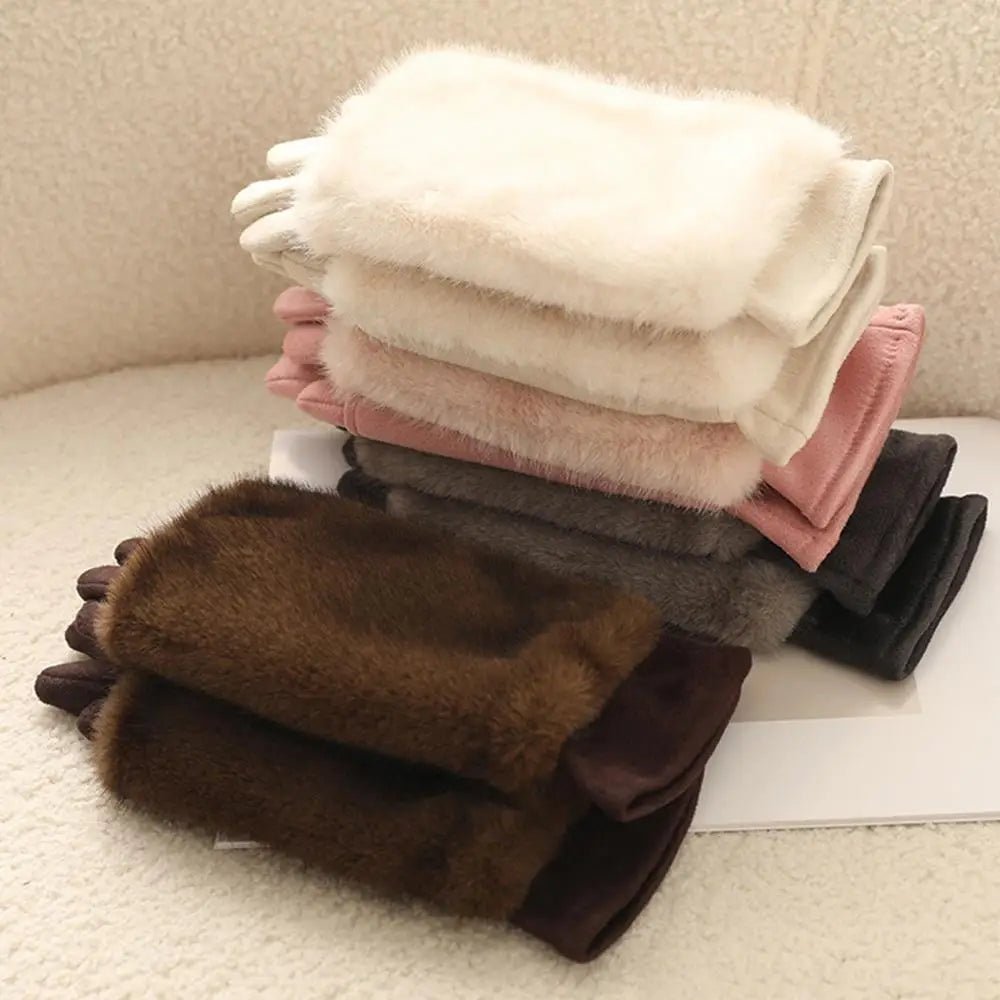 FURVIA Winter Gloves With Suede Finish And Rabbit Fur Lined