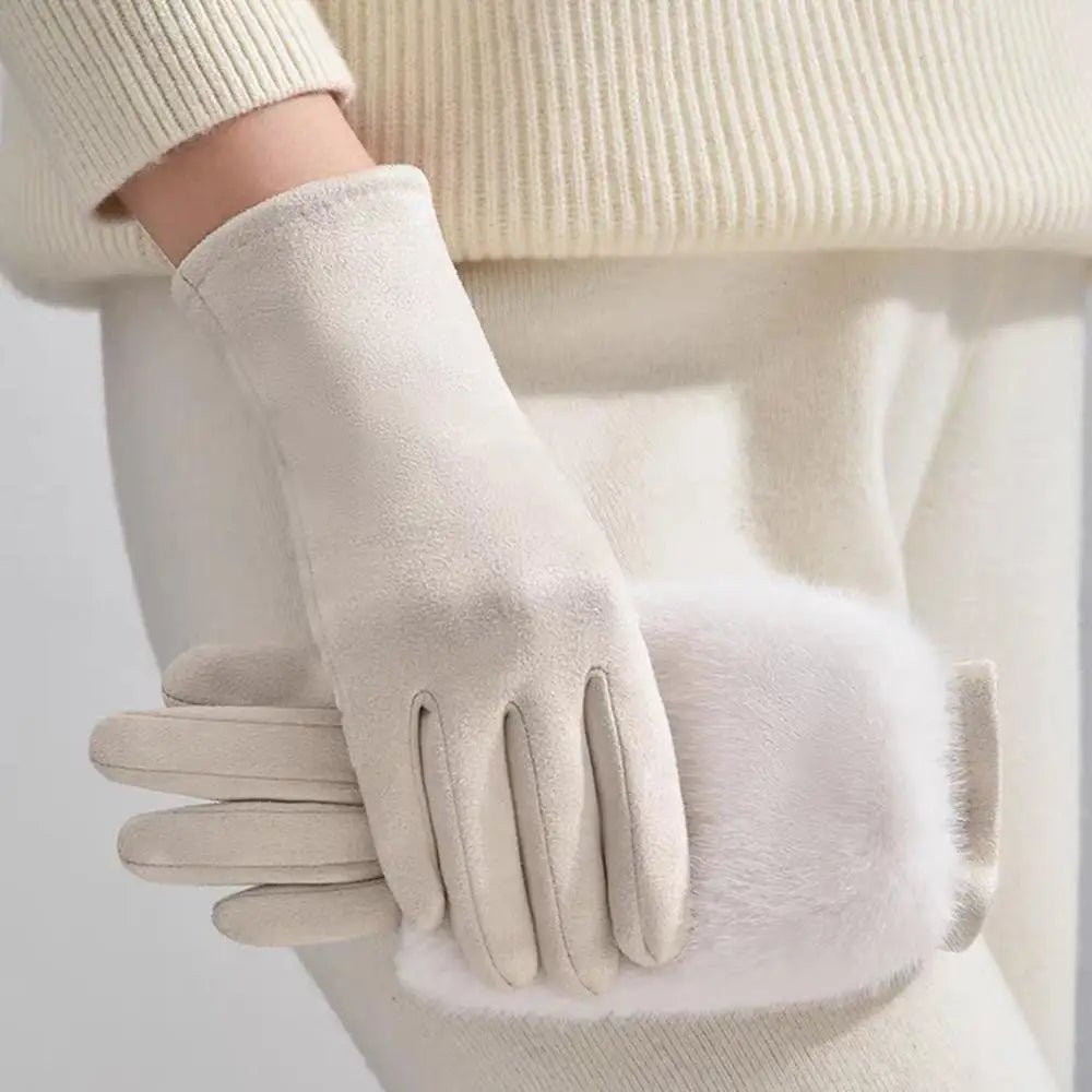 FURVIA Winter Gloves With Suede Finish And Rabbit Fur Lined