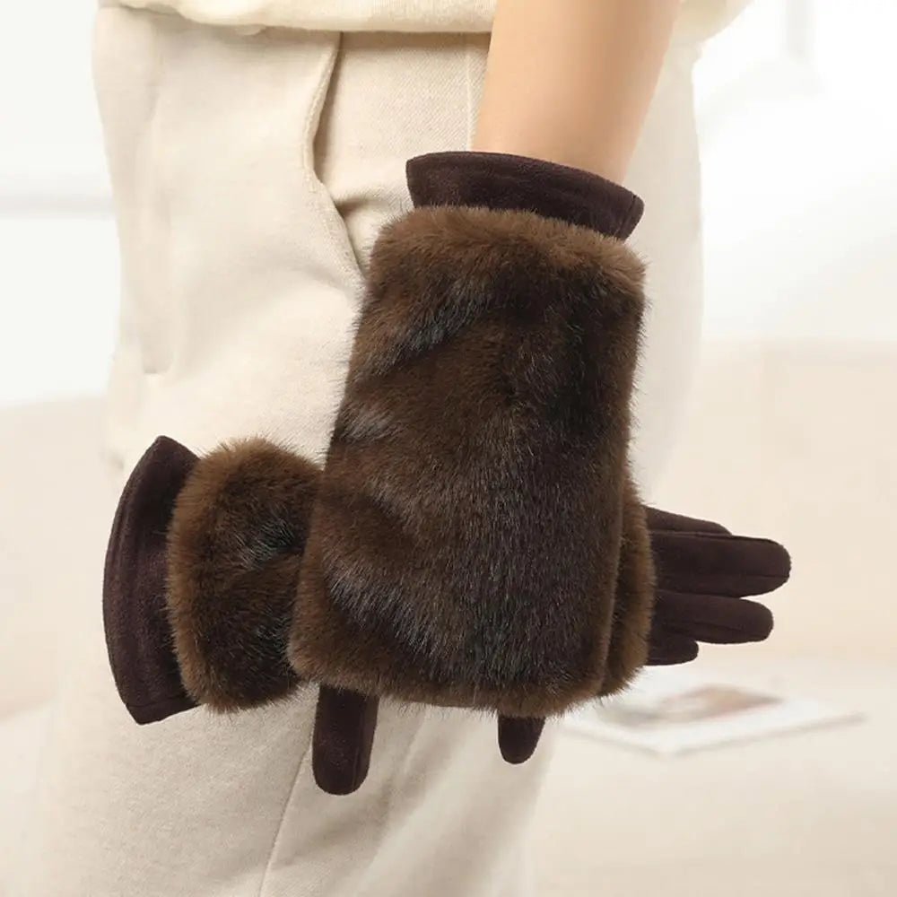 FURVIA Winter Gloves With Suede Finish And Rabbit Fur Lined