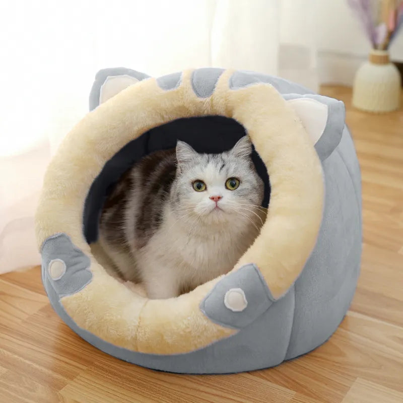 Cozy Soft Ears Cat Cave Bed Round For Snuggling And Hiding