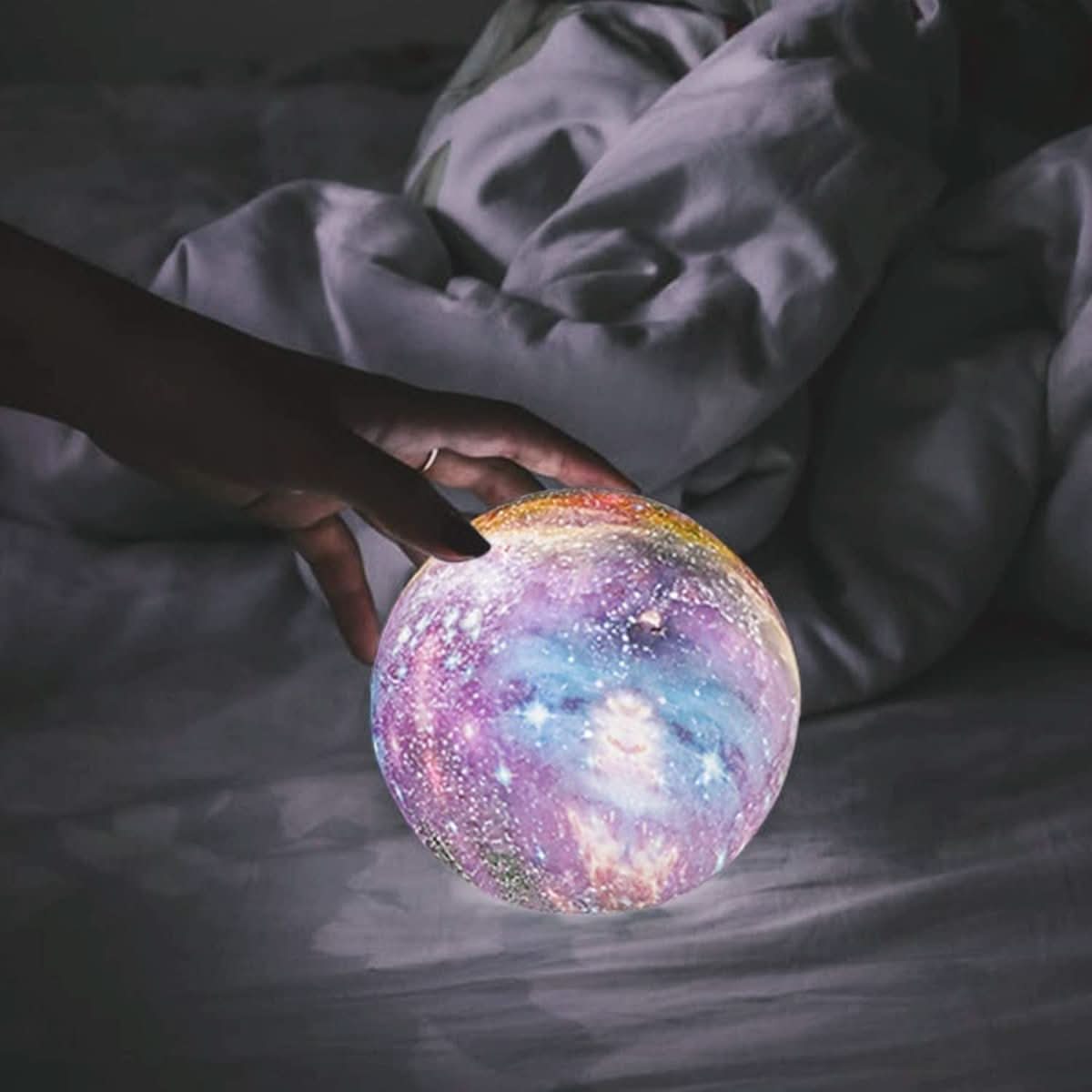 Galaxy Moon Lamp 3D Printed Light With 16 Colors, Wooden Stand And Remote