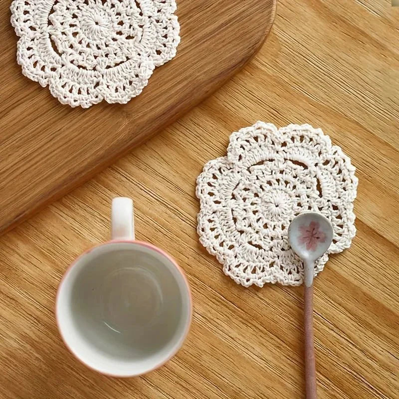 GIFTORA BLOOM Boho Floral Crochet Coasters For Vintage Decor | compagnien