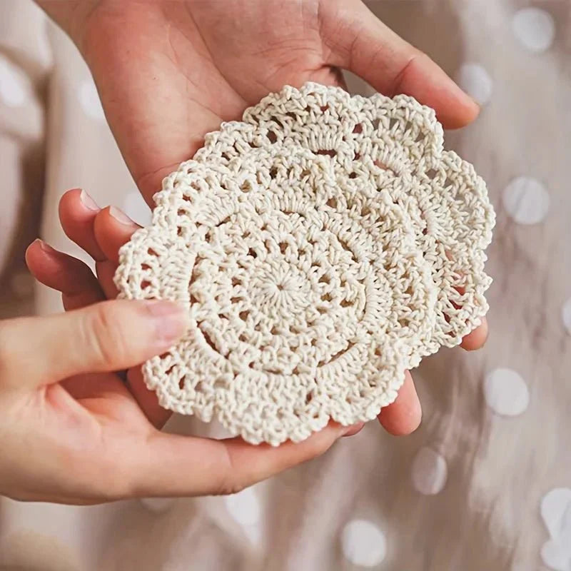 GIFTORA BLOOM Boho Floral Crochet Coasters For Vintage Decor | compagnien