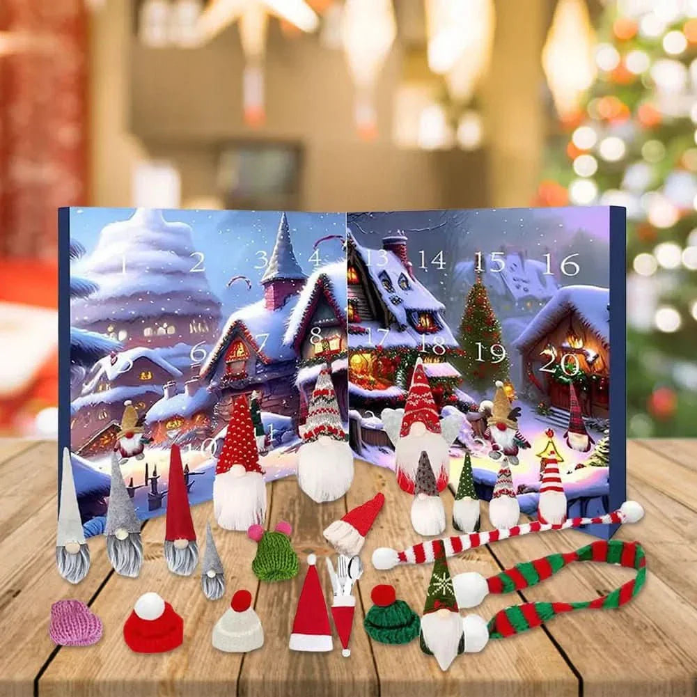 GNOMELYN 2025 Julekalender med nissefigurer og 24 håndlavede figurer
