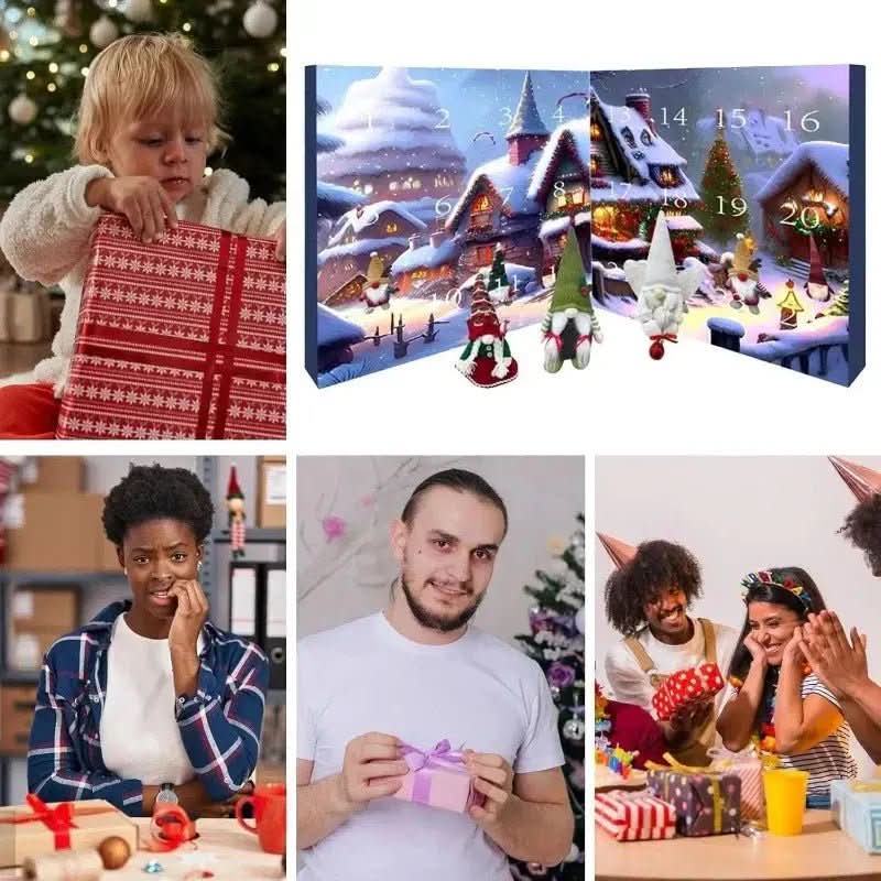 GNOMELYN 2025 Julekalender med nissefigurer og 24 håndlavede figurer