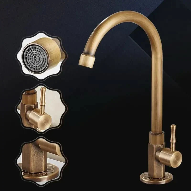 Aethel Wasserhahn mit hohem Auslauf in antiker Messingoptik 300 mm