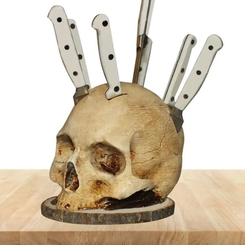 Gothic Skull Knife Holder For Dark Kitchen Decor Handmade Craft