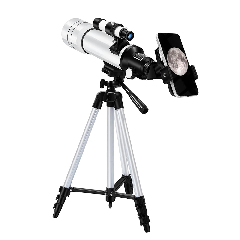Dětský astronomický dalekohled, průměr objektivu 70 mm, 6násobné zvětšení, Barlow čočka, adaptér na telefon