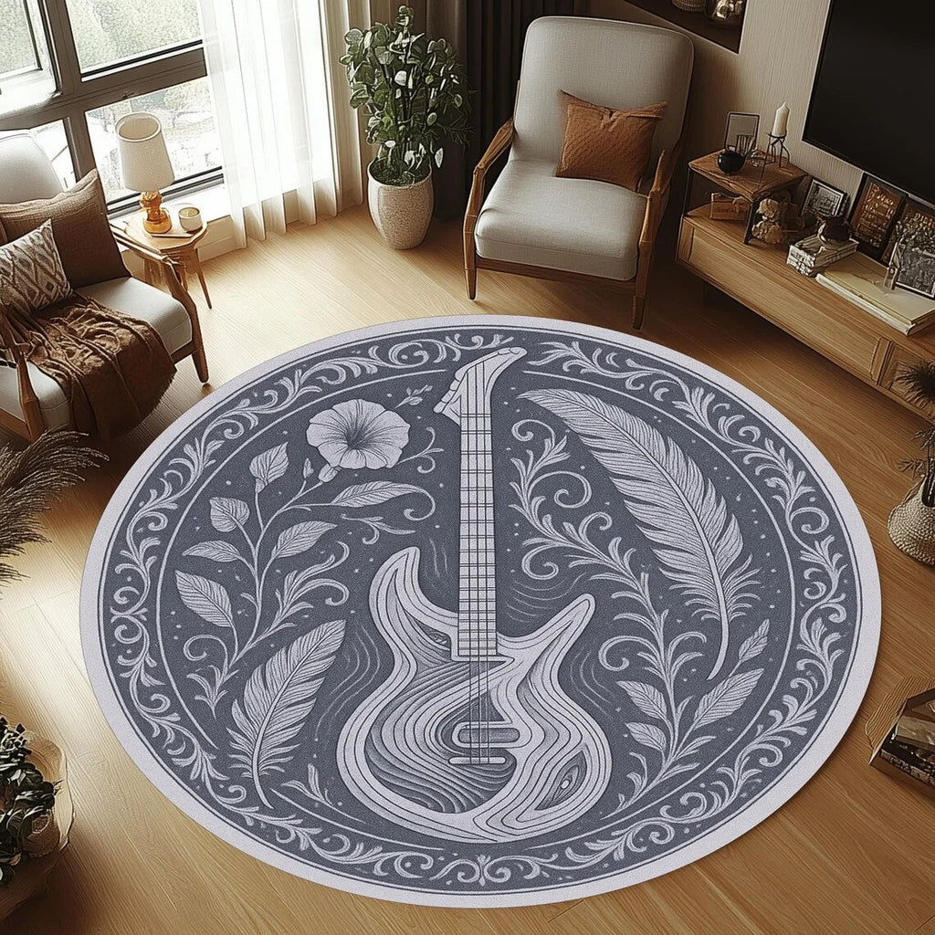 Tapis rond en flanelle confortable GUITARWAVE pour chambres d'enfants, antidérapant et lavable en machine