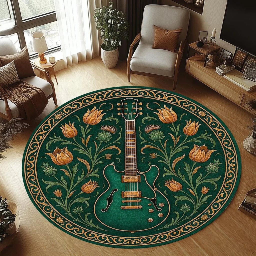 Tapis rond en flanelle confortable GUITARWAVE pour chambres d'enfants, antidérapant et lavable en machine