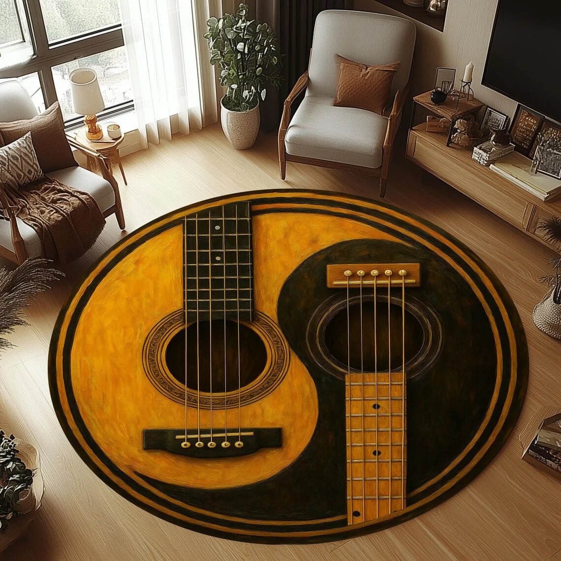 Tapis rond en flanelle confortable GUITARWAVE pour chambres d'enfants, antidérapant et lavable en machine