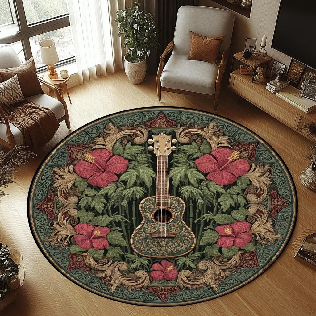 Tapis rond en flanelle confortable GUITARWAVE pour chambres d'enfants, antidérapant et lavable en machine