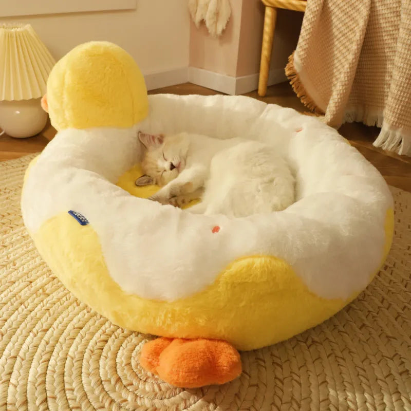 Cuccia per Gatti a Tema Anatra Morbida con Arco Giochi per un Sonno Confortevole del Pet