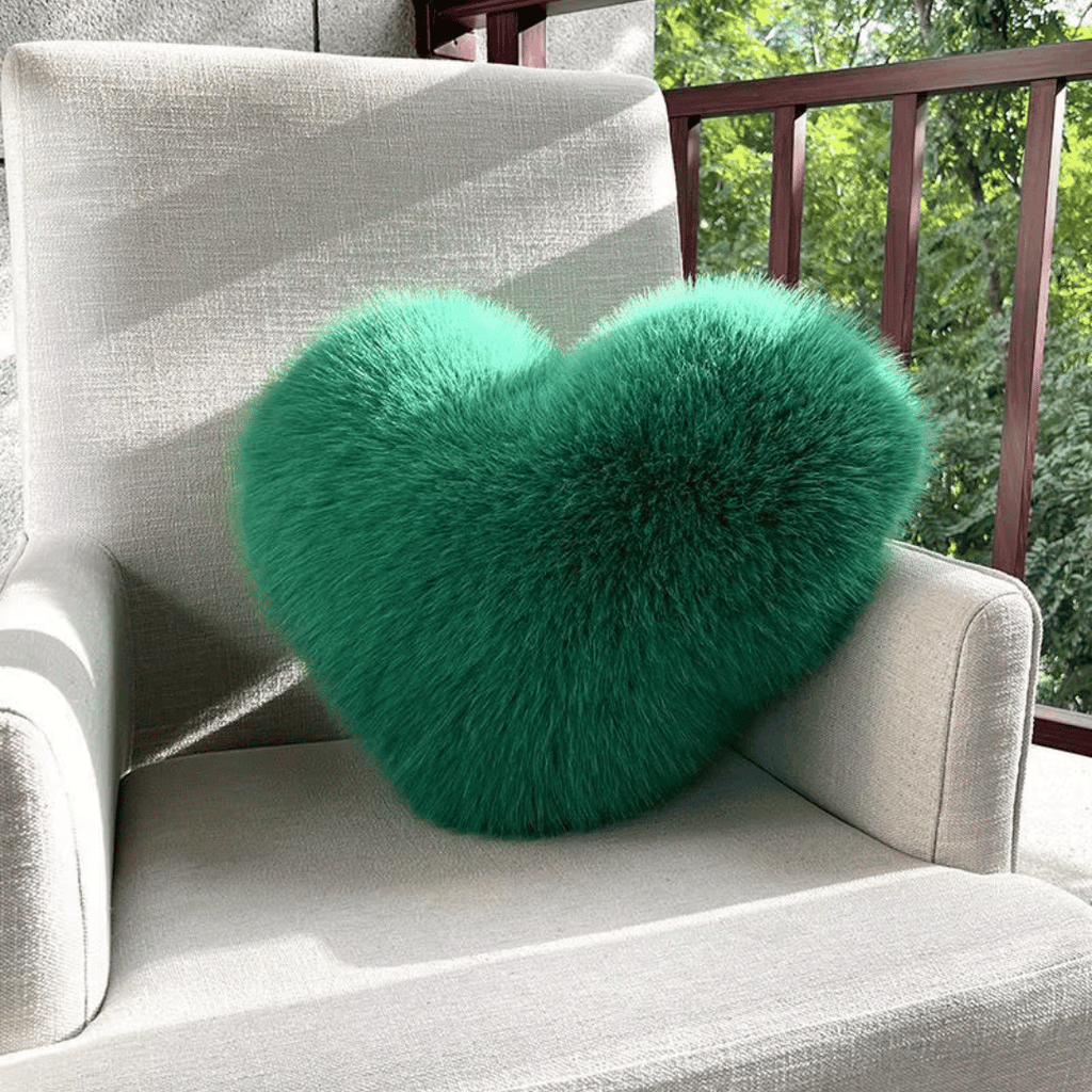 HeartLux Faux Fur Heart Throw Pillow for Modern Home Decor