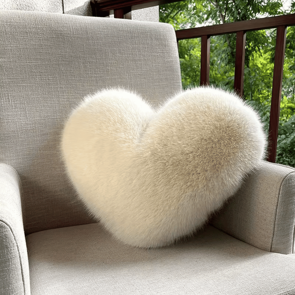 HeartLux Faux Fur Heart Throw Pillow for Modern Home Decor