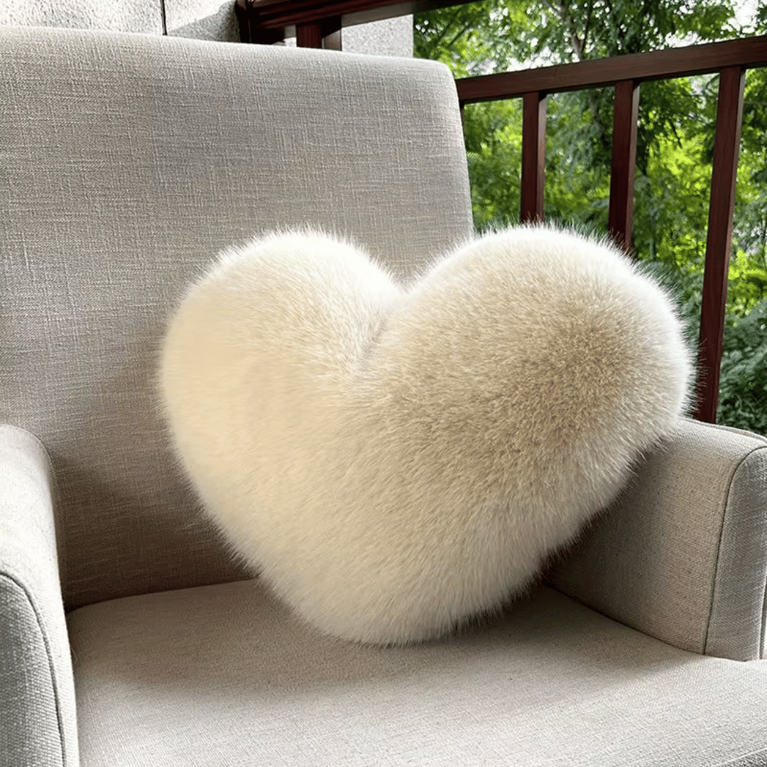 HeartLux Faux Fur Heart Throw Pillow for Modern Home Decor