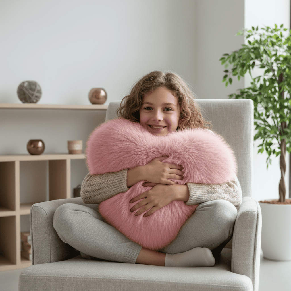 HeartLux Faux Fur Heart Throw Pillow for Modern Home Decor