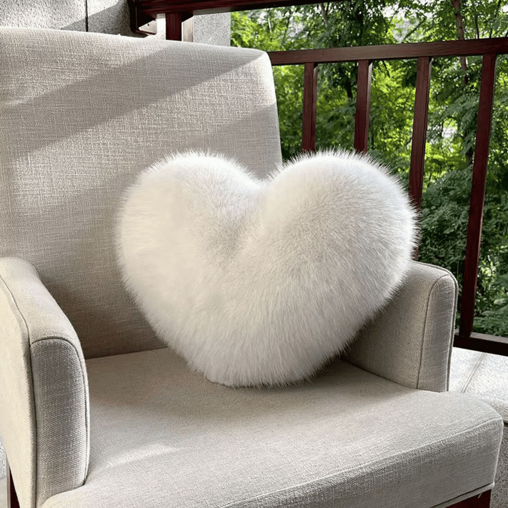 HeartLux Faux Fur Heart Throw Pillow for Modern Home Decor