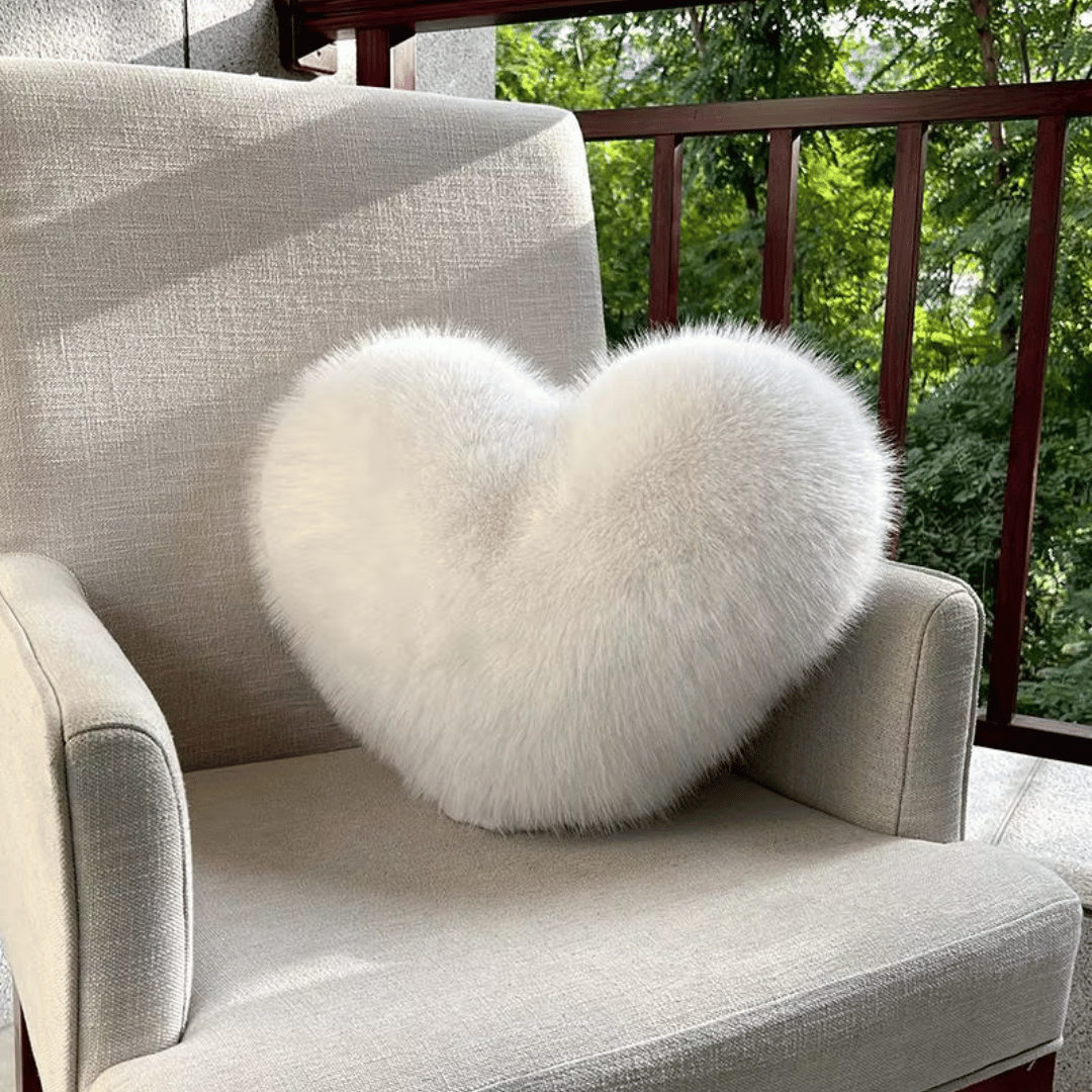 HeartLux Faux Fur Heart Throw Pillow for Modern Home Decor