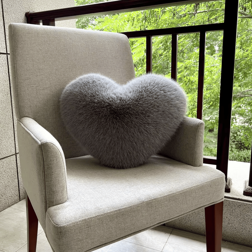 HeartLux Faux Fur Heart Throw Pillow for Modern Home Decor