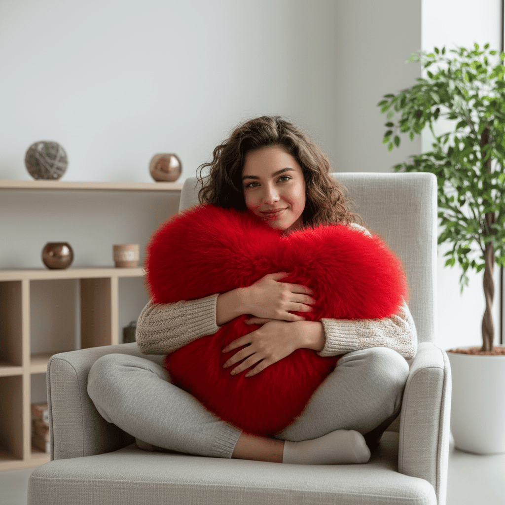 HeartLux Faux Fur Heart Throw Pillow for Modern Home Decor